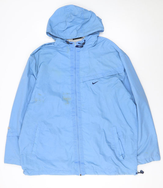 Nike Men's Blue Windbreaker Jacket L Hooded Lightweight