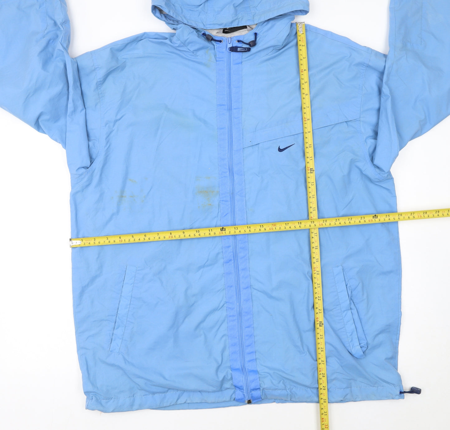 Nike Men's Blue Windbreaker Jacket L Hooded Lightweight