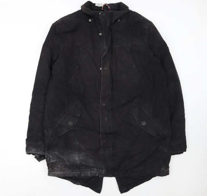 Tommy Hilfiger Men's Black Cotton Parka Coat Lined Size L