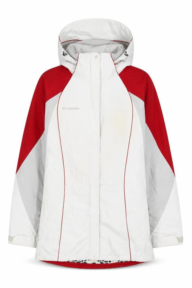Front view of Columbia Women's White Red XL Waterproof Ski Jacket