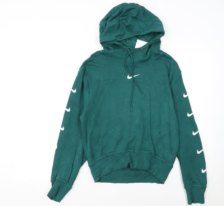 Nike Women's Green Pullover Hoodie Small Logo Print Long Sleeve