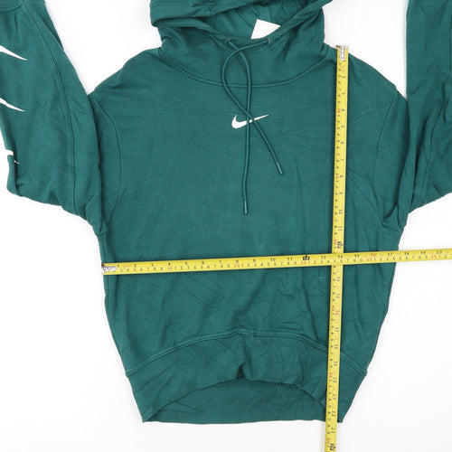 Nike Women's Green Pullover Hoodie Small Logo Print Long Sleeve