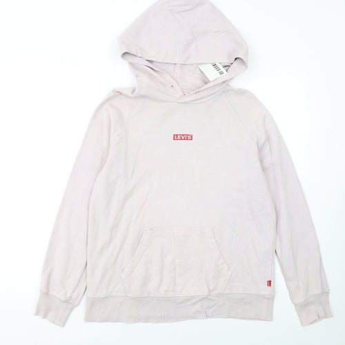 Levi's Women Beige Small Pullover Hoodie Logo Cotton Casual