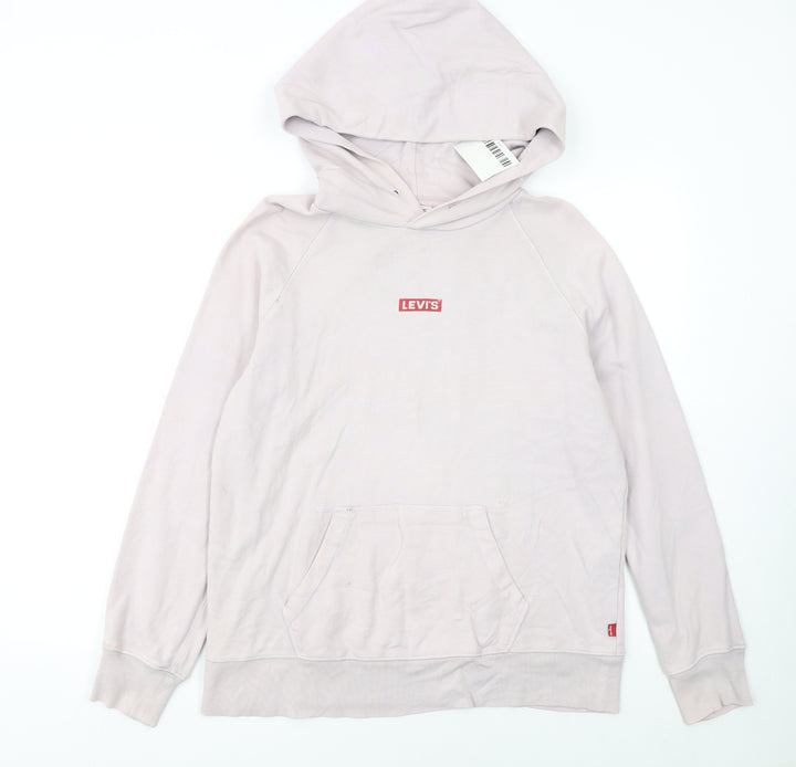 Levi's Women Beige Small Pullover Hoodie Logo Cotton Casual