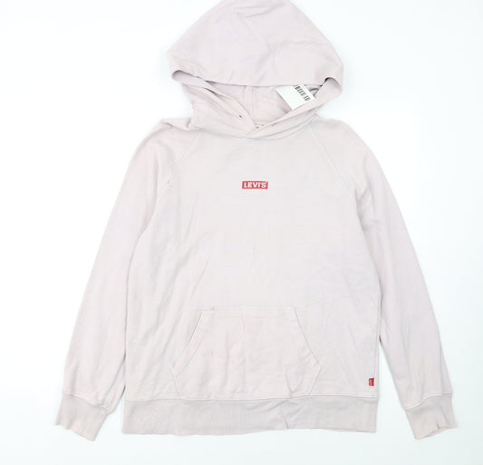 Levi's Women Beige Small Pullover Hoodie Logo Cotton Casual