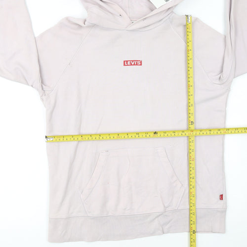Levi's Women Beige Small Pullover Hoodie Logo Cotton Casual