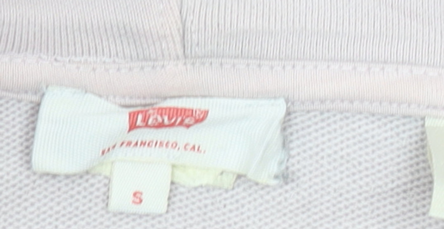 Levi's Women Beige Small Pullover Hoodie Logo Cotton Casual