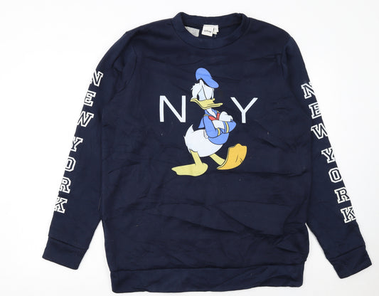 Disney Women Navy Donald Duck New York Pullover Sweatshirt L