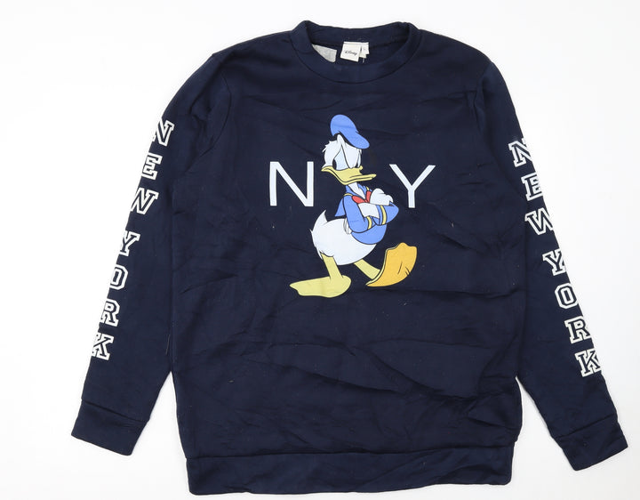 Disney Women Navy Donald Duck New York Pullover Sweatshirt L