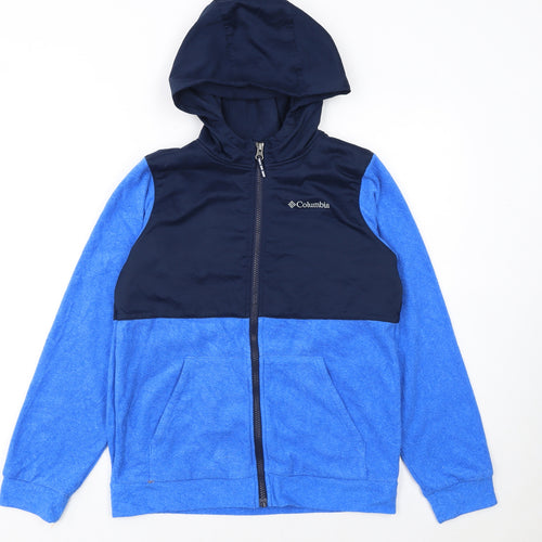 Columbia Boys Blue Colourblock Full Zip Hooded Fleece Jacket Size 14 Years