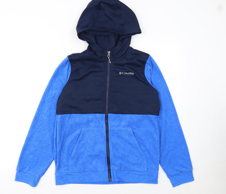 Columbia Boys Blue Colourblock Full Zip Hooded Fleece Jacket Size 14 Years