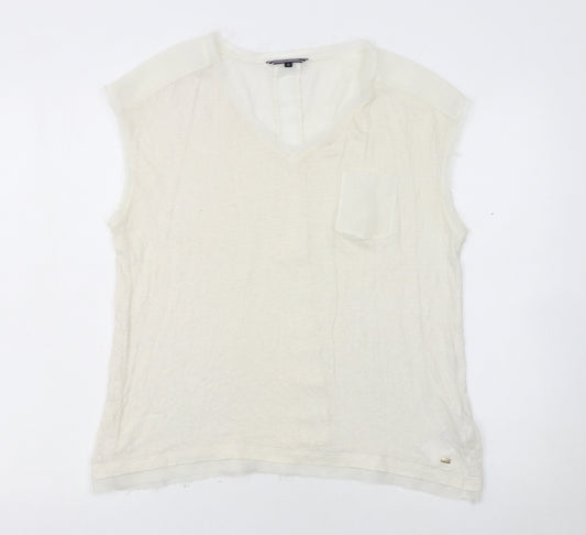 Tommy Hilfiger Women Ivory XL Sleeveless V-Neck Tank Top