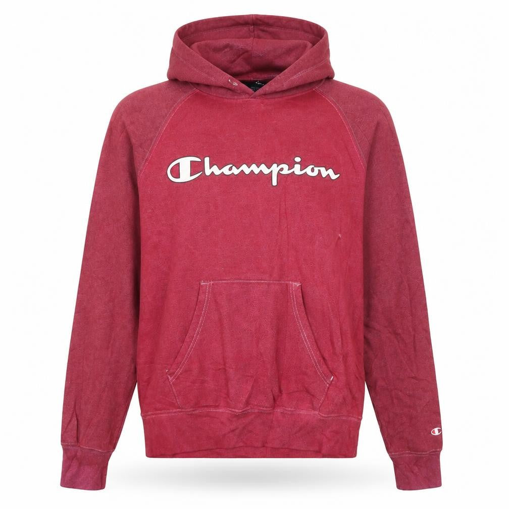 Front view of Champion Women’s Red Pullover Hoodie Small Logo Sweatshirt