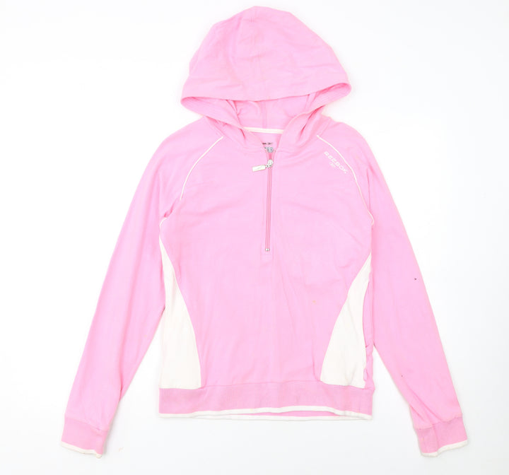 Reebok Womens Pink 1/2 Zip Hooded Sweatshirt Size 12