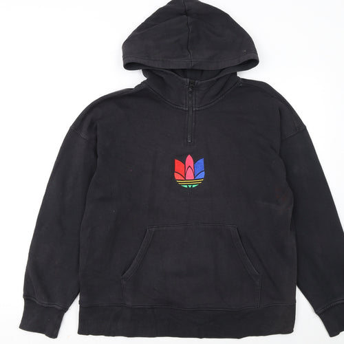 Adidas Women's Black 1/2 Zip Hoodie Size 8 Embroidered Logo Cotton Blend