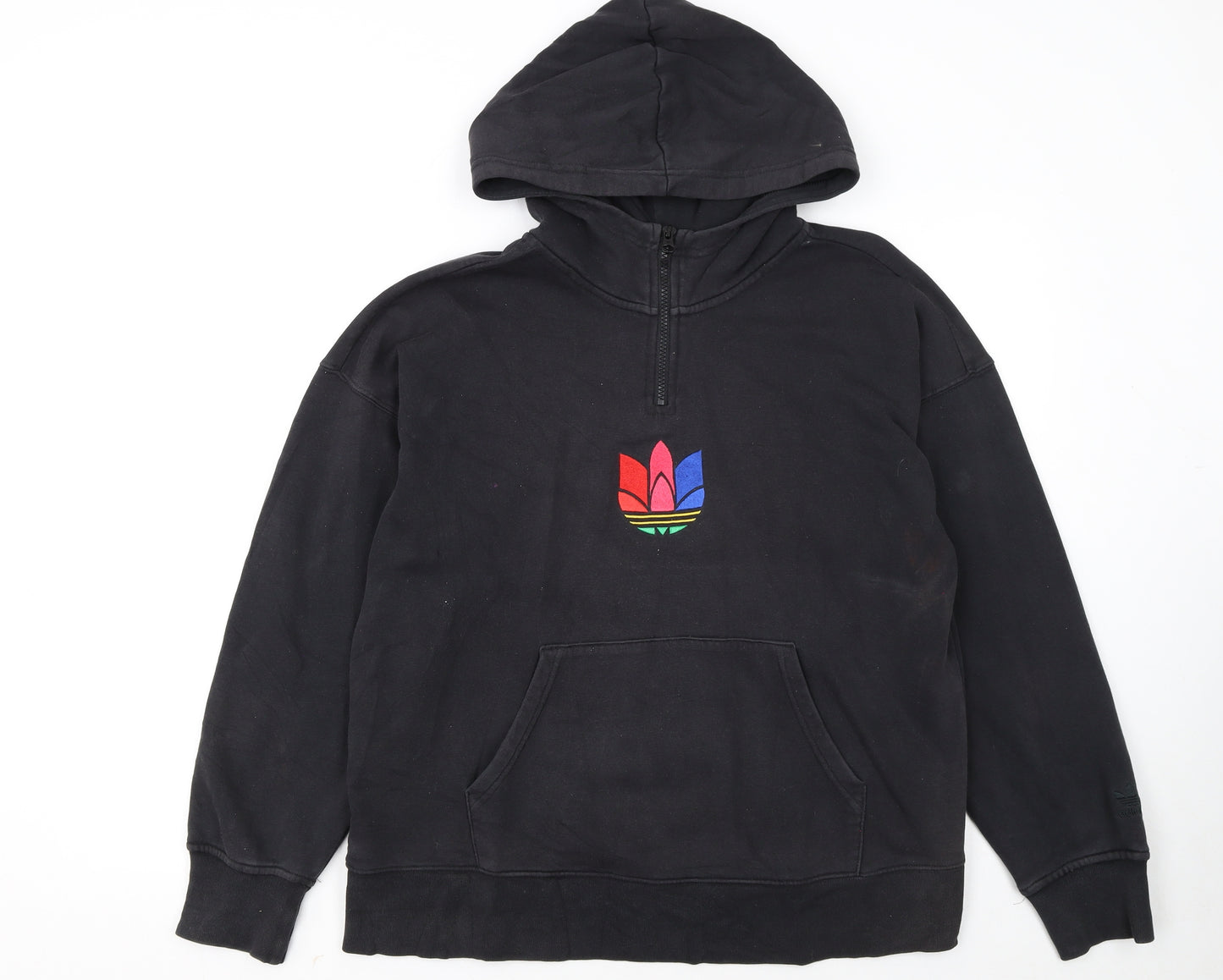 Adidas Women's Black 1/2 Zip Hoodie Size 8 Embroidered Logo Cotton Blend
