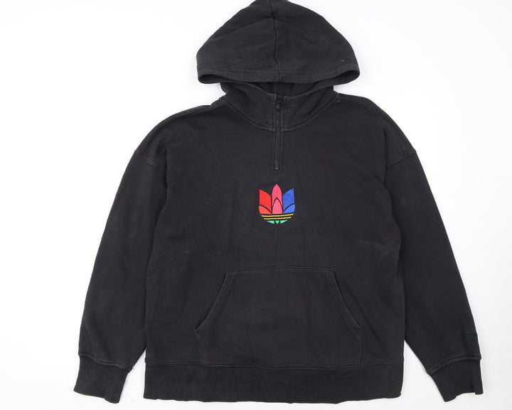 Adidas Women's Black 1/2 Zip Hoodie Size 8 Embroidered Logo Cotton Blend