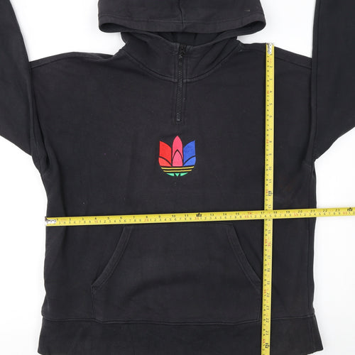 Adidas Women's Black 1/2 Zip Hoodie Size 8 Embroidered Logo Cotton Blend