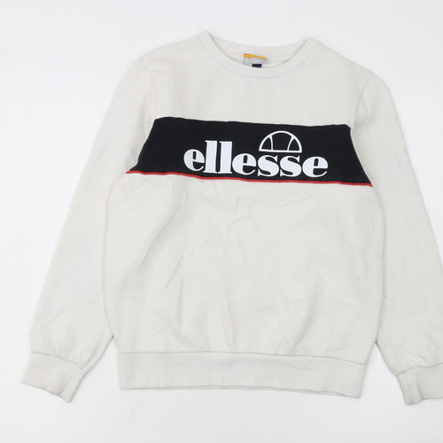 Ellesse Boys White Pullover Sweatshirt 12-13 Years Regular Fit Logo Print