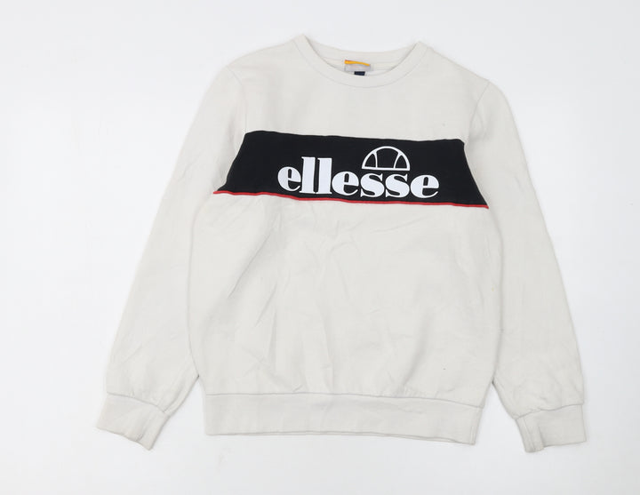 Ellesse Boys White Pullover Sweatshirt 12-13 Years Regular Fit Logo Print