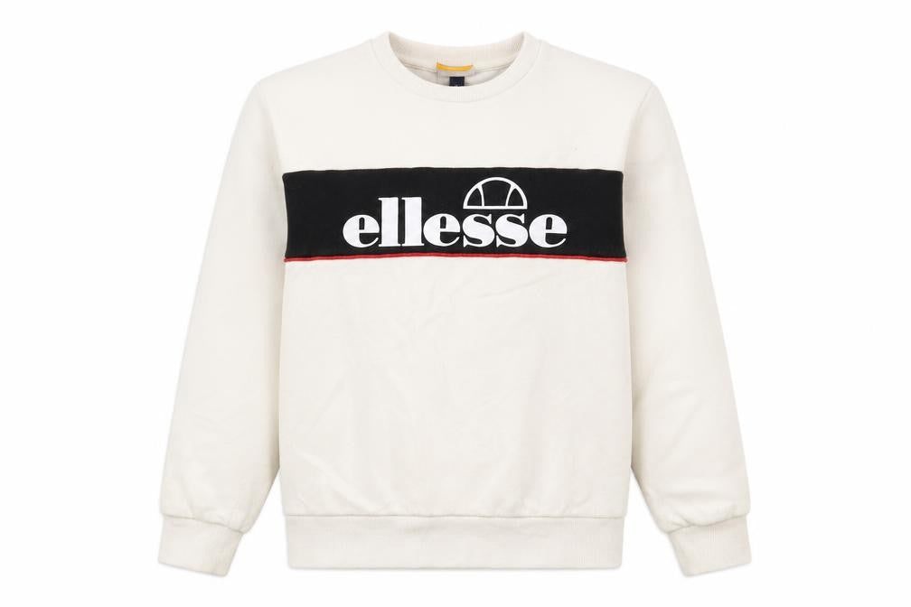 Front view of Ellesse boys’ white pullover sweatshirt 12-13 years regular fit logo print