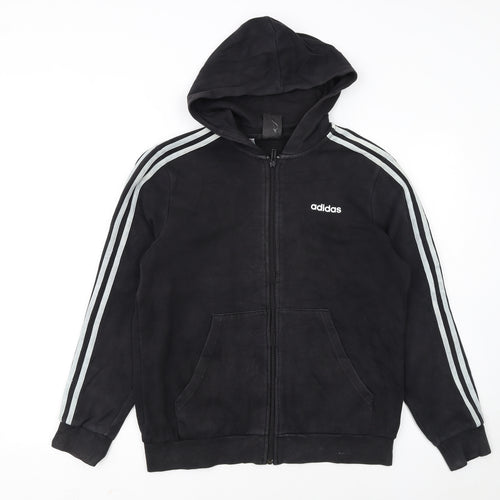 Adidas Boys Black Full Zip Hoodie 13-14 Years Regular Fit Cotton Blend