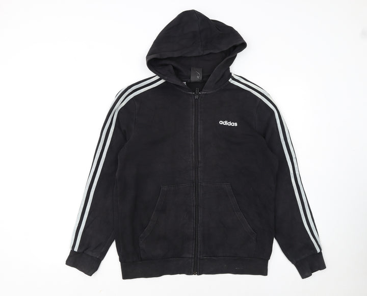 Adidas Boys Black Full Zip Hoodie 13-14 Years Regular Fit Cotton Blend