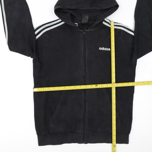 Adidas Boys Black Full Zip Hoodie 13-14 Years Regular Fit Cotton Blend