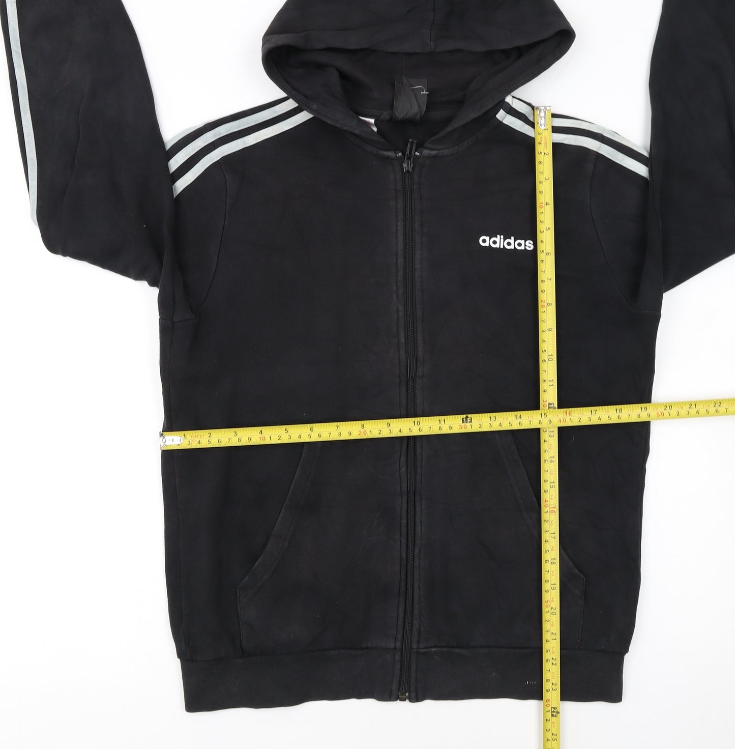 Adidas Boys Black Full Zip Hoodie 13-14 Years Regular Fit Cotton Blend