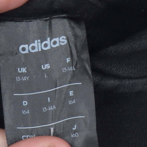 Adidas Boys Black Full Zip Hoodie 13-14 Years Regular Fit Cotton Blend