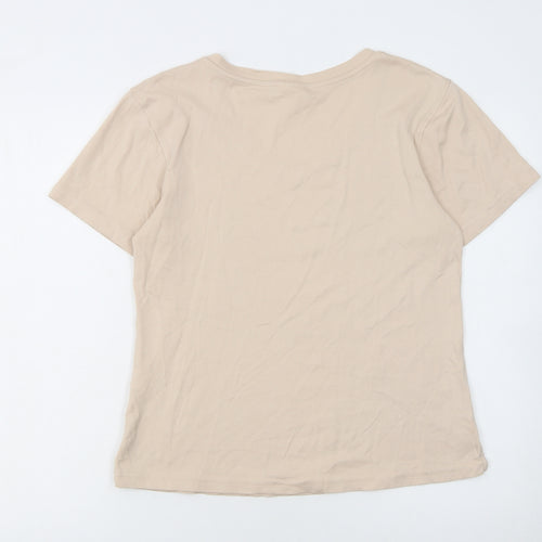 Lacoste Women Beige V-Neck Cotton T-Shirt Size 18