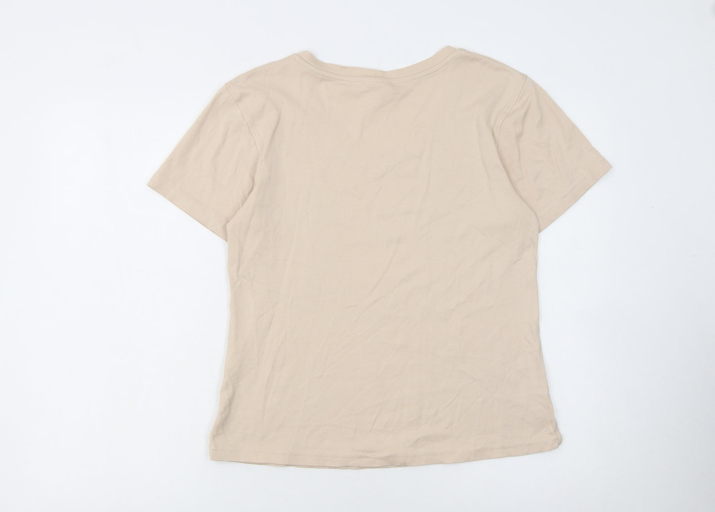 Lacoste Women Beige V-Neck Cotton T-Shirt Size 18