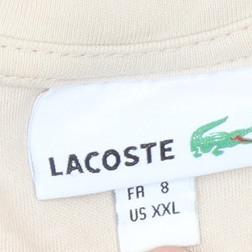Lacoste Women Beige V-Neck Cotton T-Shirt Size 18