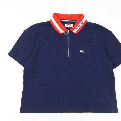 Tommy Jeans Women's Navy Polo Top S Half Zip Cotton Classic Style