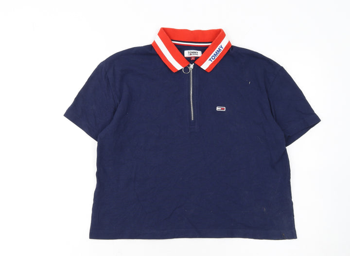 Tommy Jeans Women's Navy Polo Top S Half Zip Cotton Classic Style