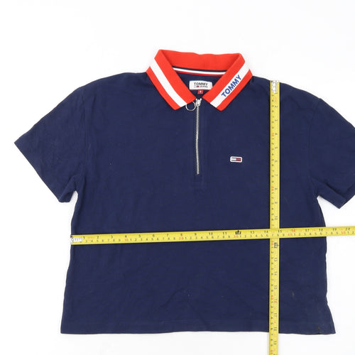 Tommy Jeans Women's Navy Polo Top S Half Zip Cotton Classic Style