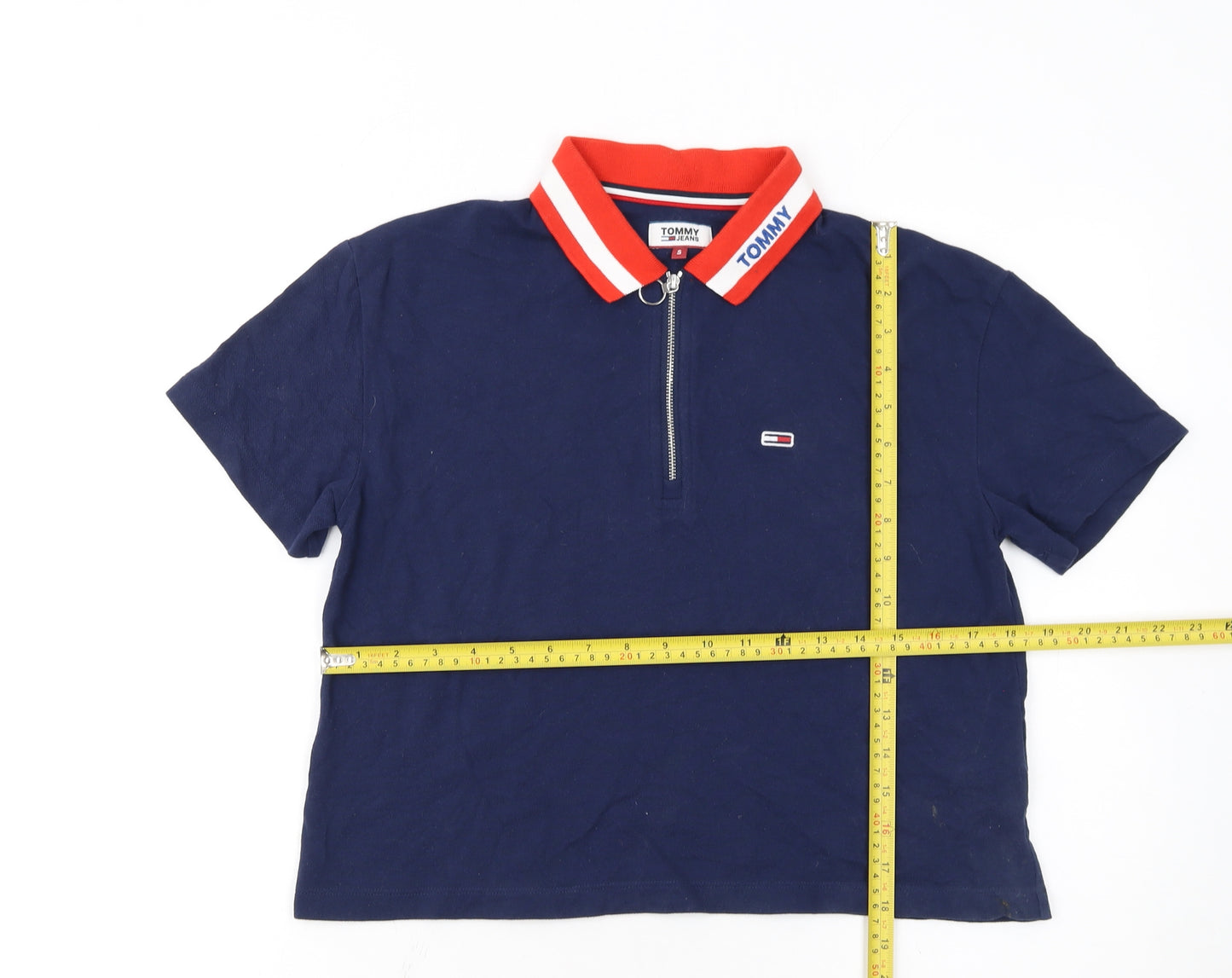 Tommy Jeans Women's Navy Polo Top S Half Zip Cotton Classic Style
