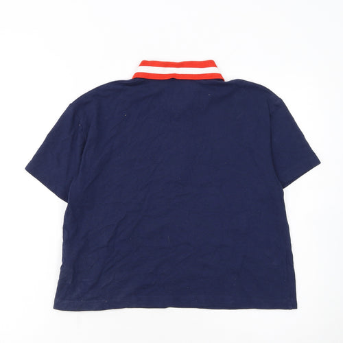 Tommy Jeans Women's Navy Polo Top S Half Zip Cotton Classic Style