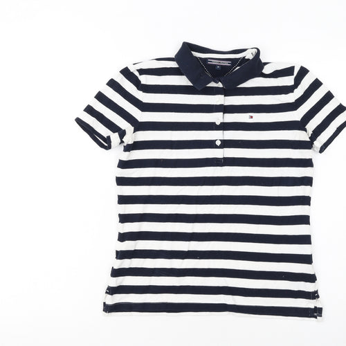 Tommy Hilfiger Women's XS Navy White Striped Cotton Polo Shirt