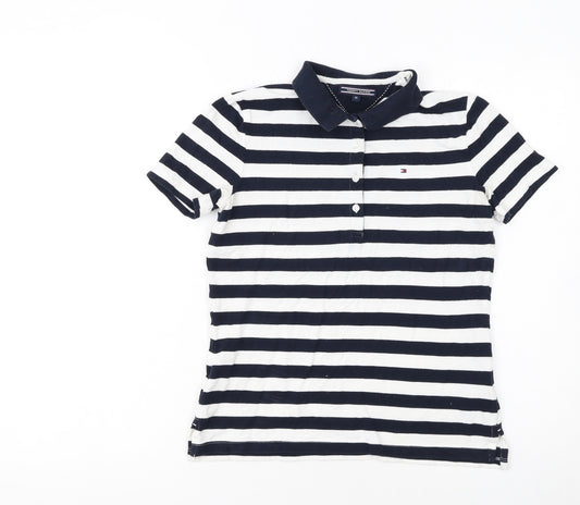Tommy Hilfiger Women's XS Navy White Striped Cotton Polo Shirt