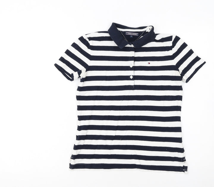 Tommy Hilfiger Women's XS Navy White Striped Cotton Polo Shirt