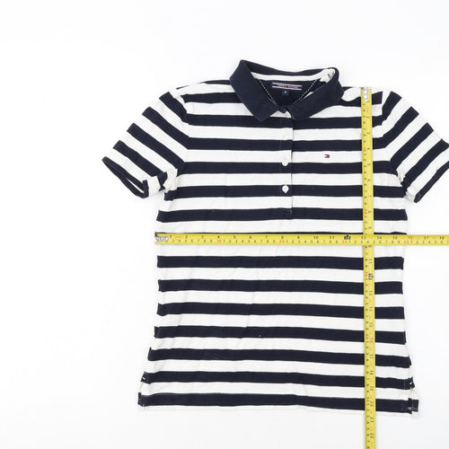 Tommy Hilfiger Women's XS Navy White Striped Cotton Polo Shirt