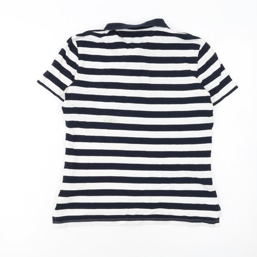 Tommy Hilfiger Women's XS Navy White Striped Cotton Polo Shirt