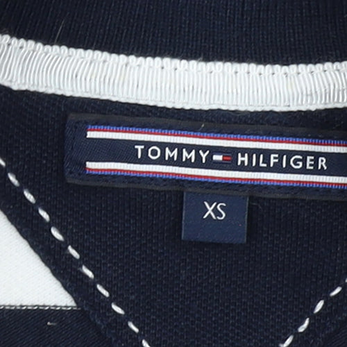 Tommy Hilfiger Women's XS Navy White Striped Cotton Polo Shirt