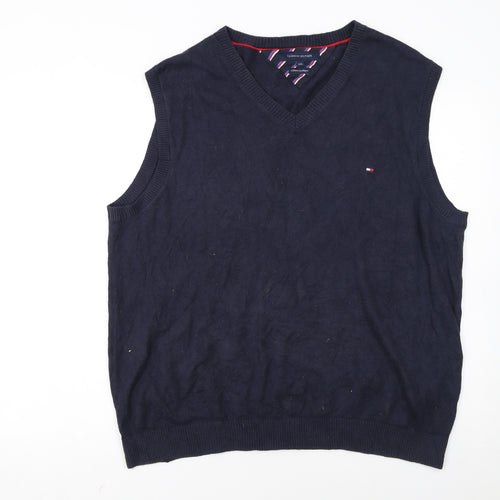 Tommy Hilfiger Men's Blue Cotton Cashmere V-Neck Vest 2XL