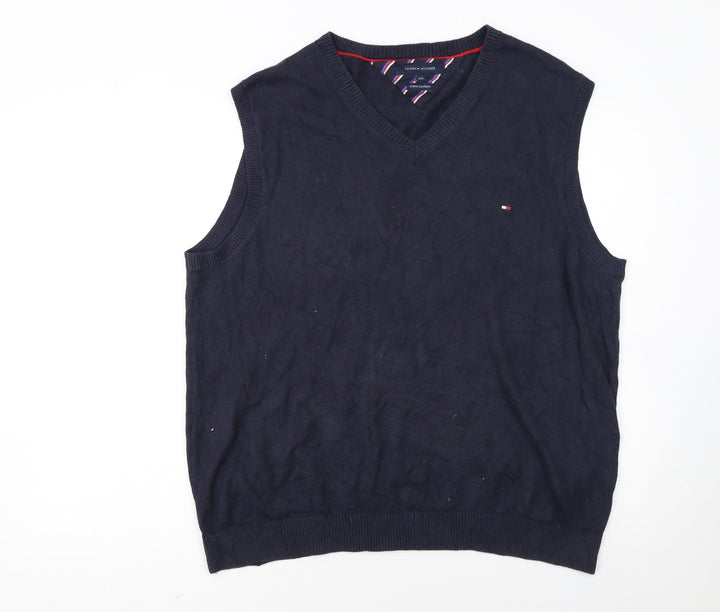 Tommy Hilfiger Men's Blue Cotton Cashmere V-Neck Vest 2XL