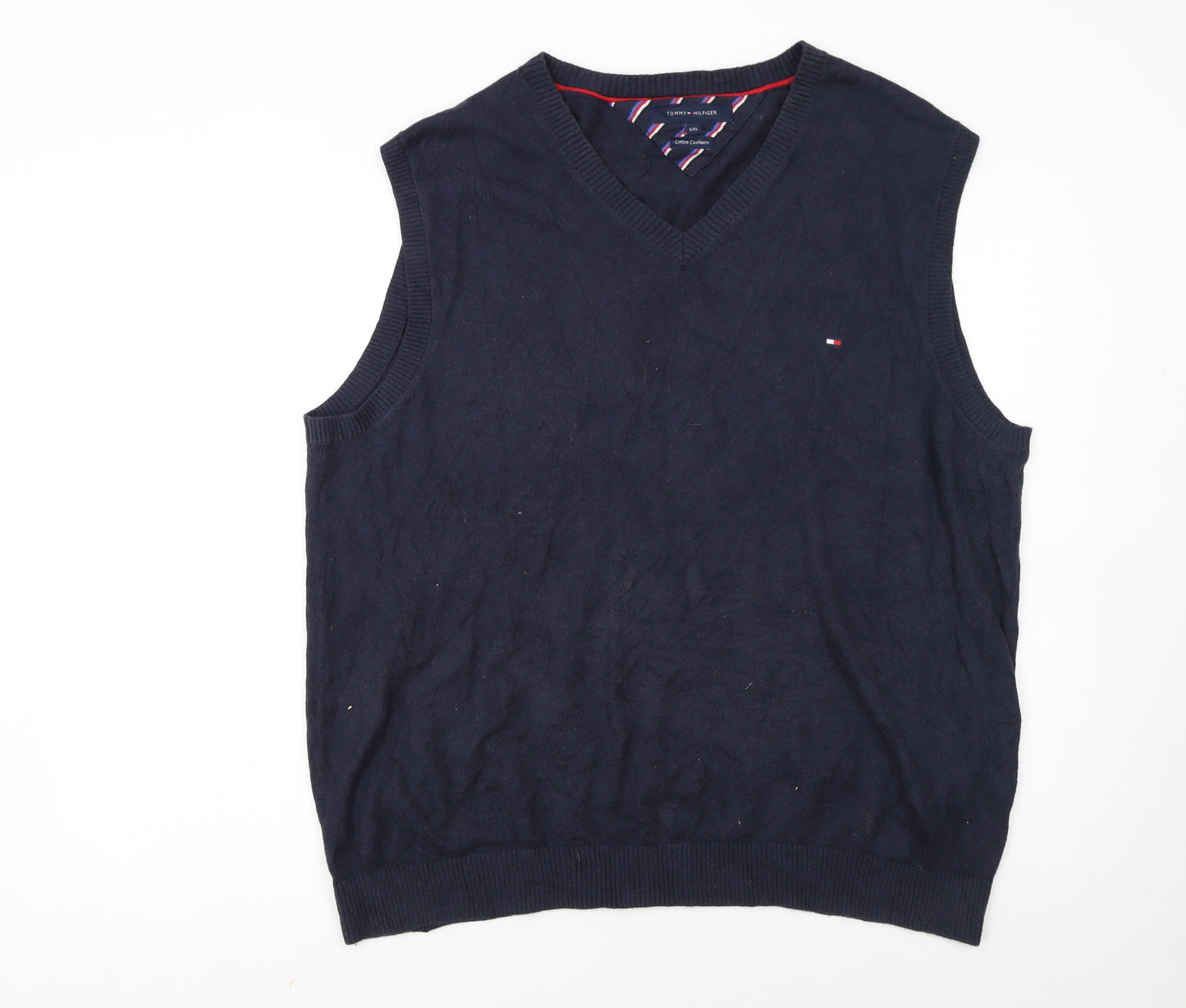 Tommy Hilfiger Men's Blue Cotton Cashmere V-Neck Vest 2XL