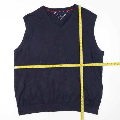 Tommy Hilfiger Men's Blue Cotton Cashmere V-Neck Vest 2XL