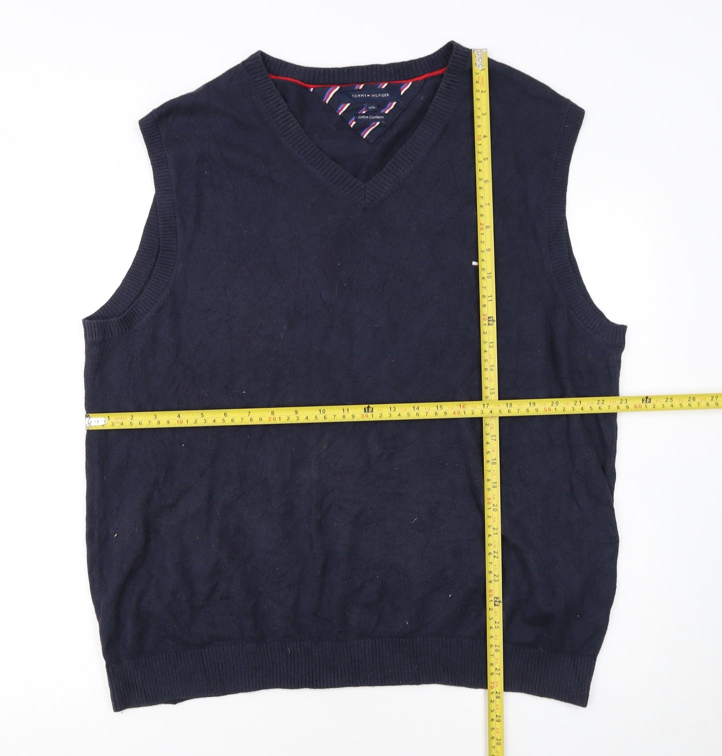 Tommy Hilfiger Men's Blue Cotton Cashmere V-Neck Vest 2XL
