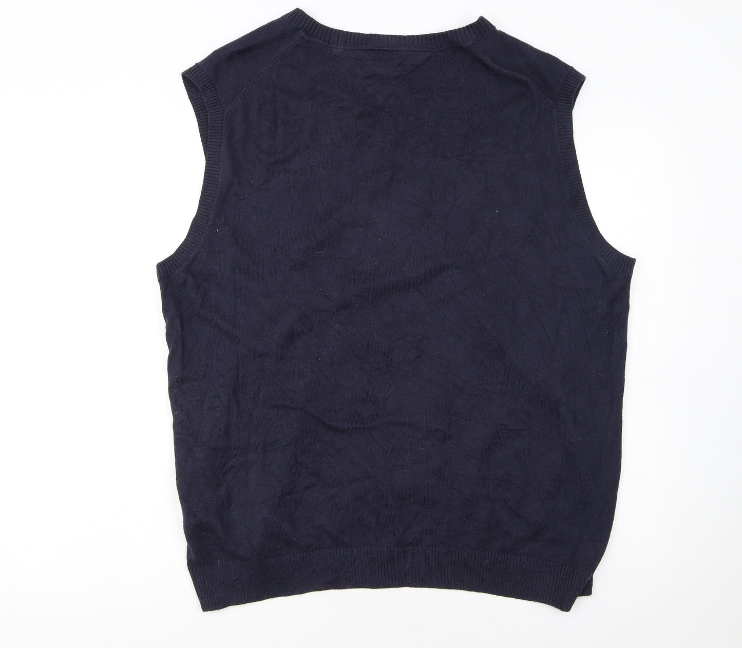 Tommy Hilfiger Men's Blue Cotton Cashmere V-Neck Vest 2XL